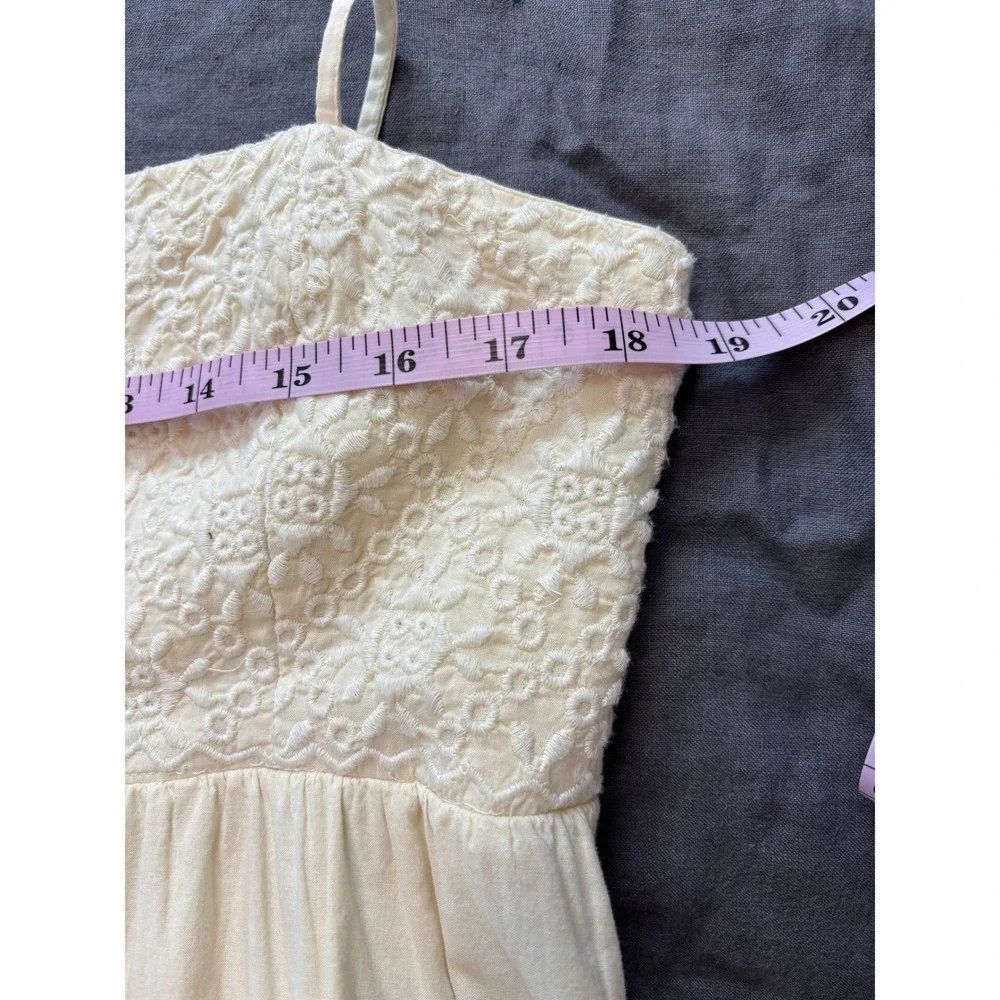 Lucky Brand Maxi Dress Cream Womens Large Embroidered Eyelet Tiered Open Back - Picture 12 of 13